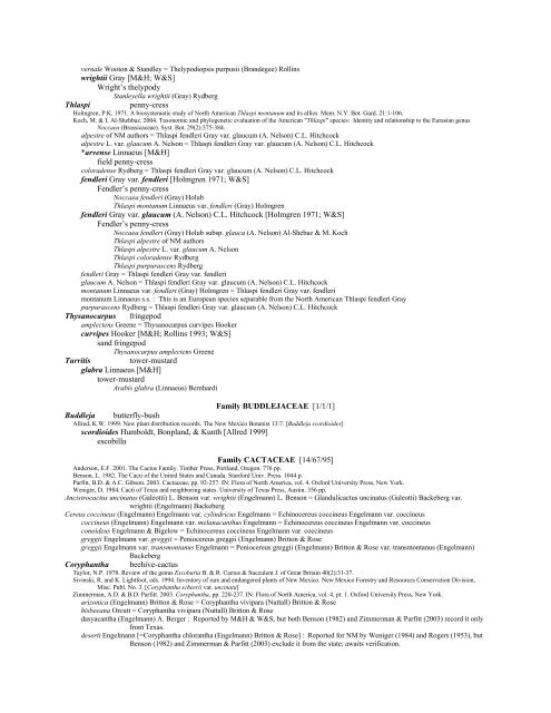 A Working Index of New Mexico Vascular Plant Names