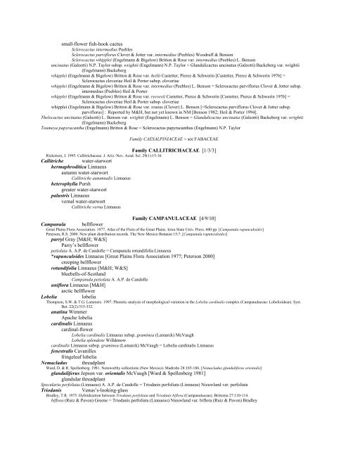 A Working Index of New Mexico Vascular Plant Names