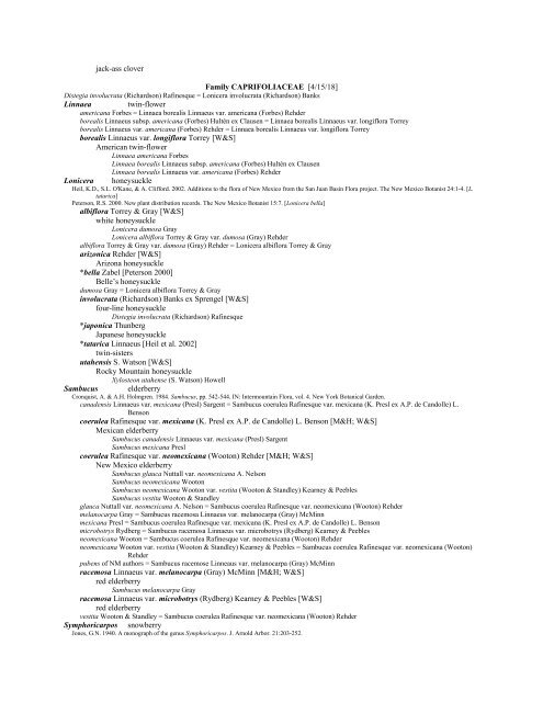 A Working Index of New Mexico Vascular Plant Names