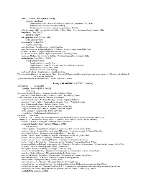 A Working Index of New Mexico Vascular Plant Names