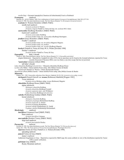 A Working Index of New Mexico Vascular Plant Names