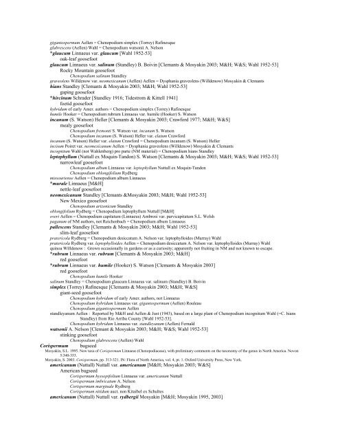 A Working Index of New Mexico Vascular Plant Names