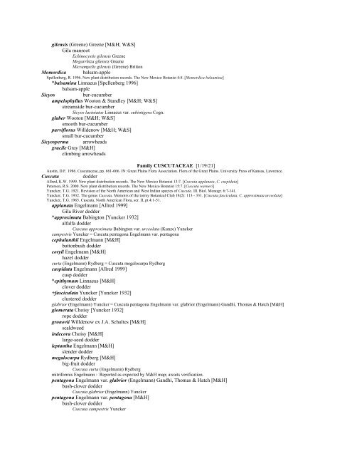 A Working Index of New Mexico Vascular Plant Names