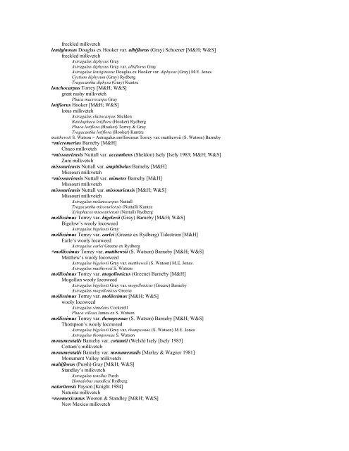 A Working Index of New Mexico Vascular Plant Names