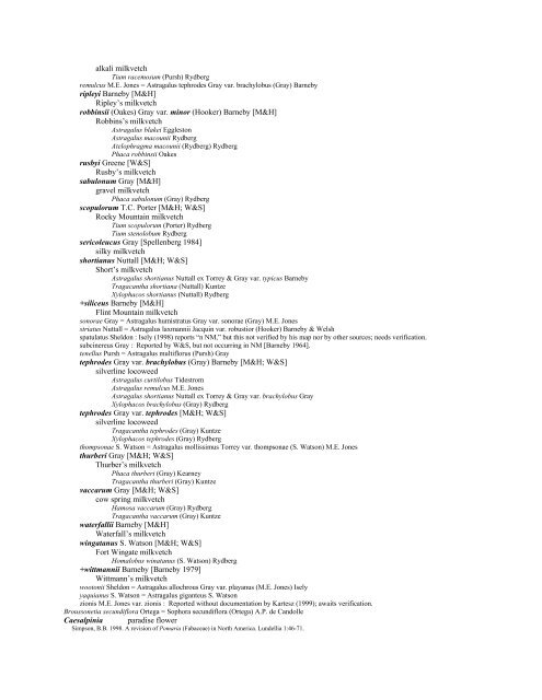 A Working Index of New Mexico Vascular Plant Names