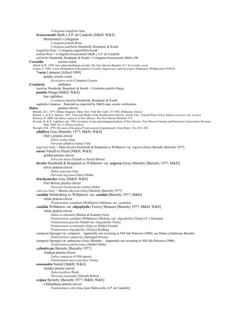 A Working Index of New Mexico Vascular Plant Names