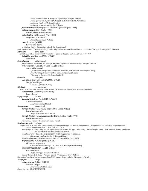 A Working Index of New Mexico Vascular Plant Names