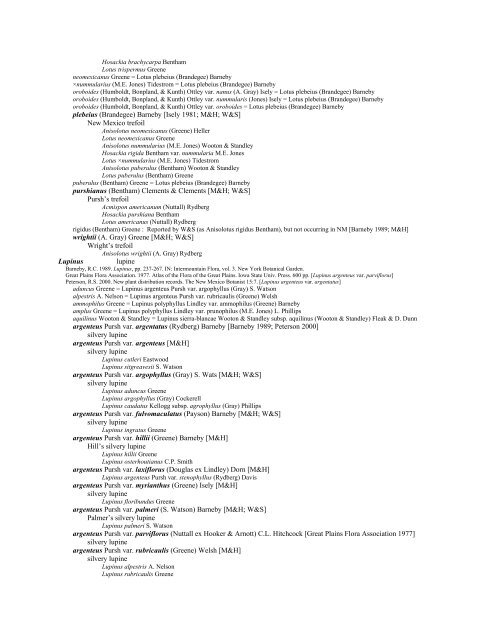 A Working Index of New Mexico Vascular Plant Names