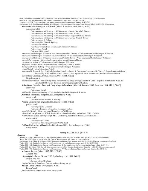 A Working Index of New Mexico Vascular Plant Names