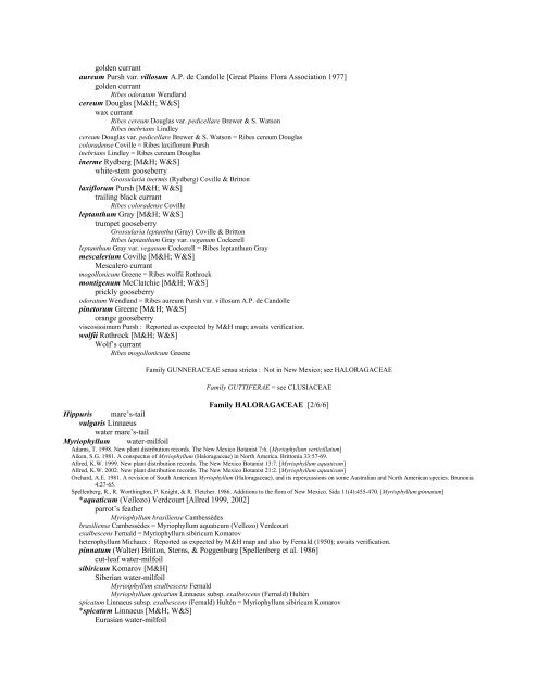 A Working Index of New Mexico Vascular Plant Names