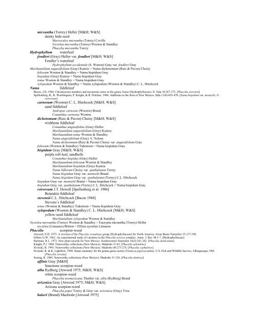 A Working Index of New Mexico Vascular Plant Names