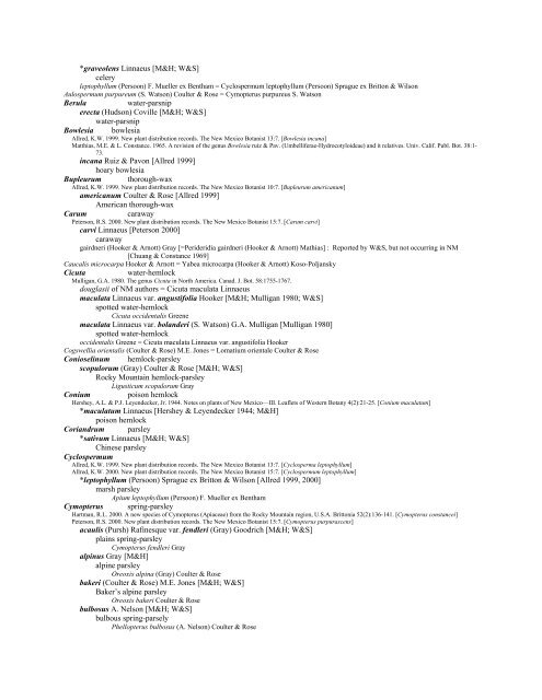 A Working Index of New Mexico Vascular Plant Names