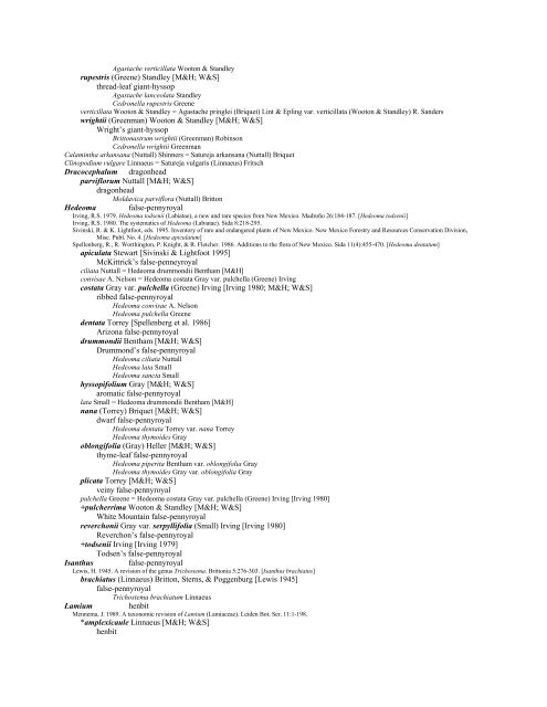 A Working Index of New Mexico Vascular Plant Names