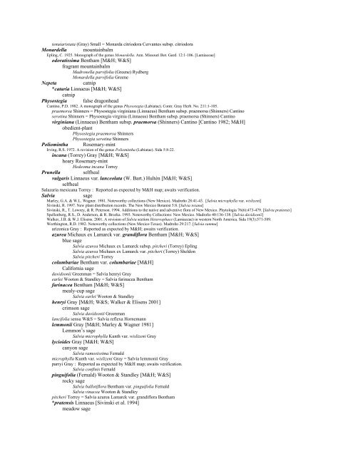 A Working Index of New Mexico Vascular Plant Names