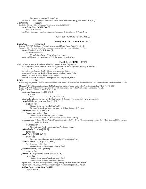 A Working Index of New Mexico Vascular Plant Names