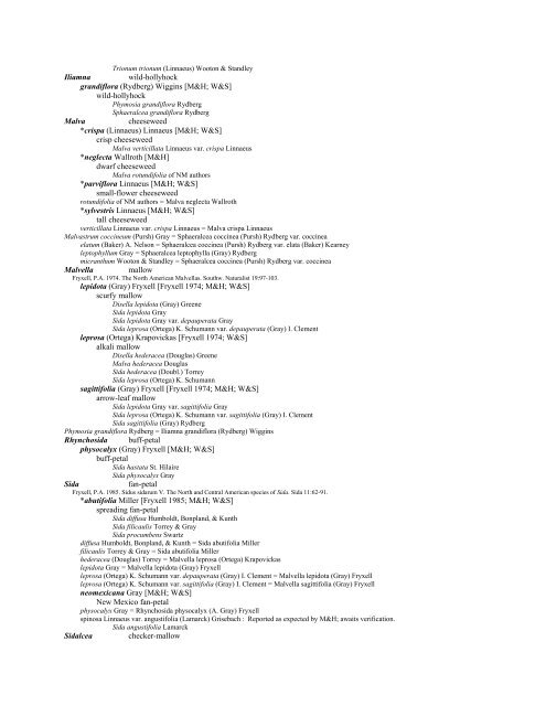 A Working Index of New Mexico Vascular Plant Names