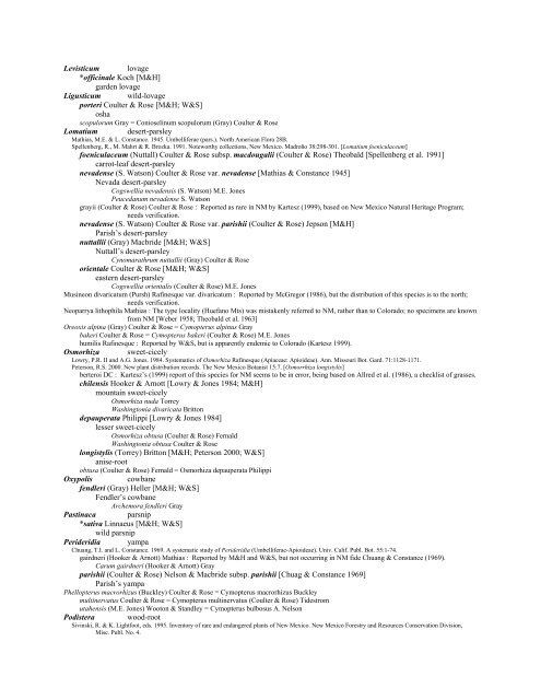 A Working Index of New Mexico Vascular Plant Names