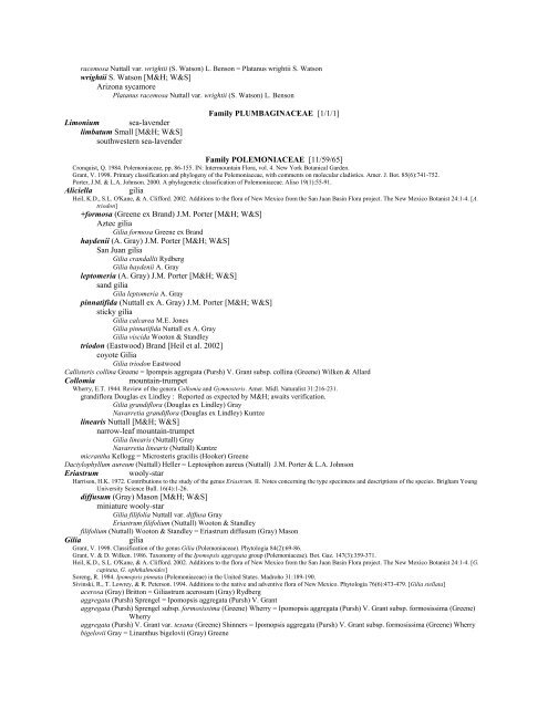 A Working Index of New Mexico Vascular Plant Names