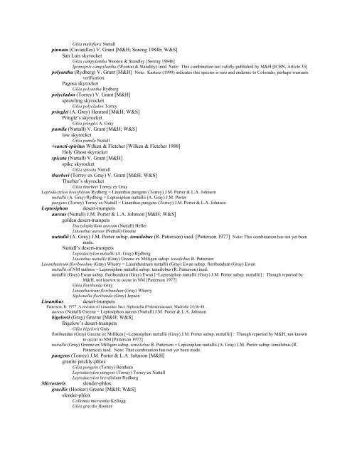 A Working Index of New Mexico Vascular Plant Names