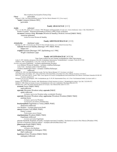 A Working Index of New Mexico Vascular Plant Names