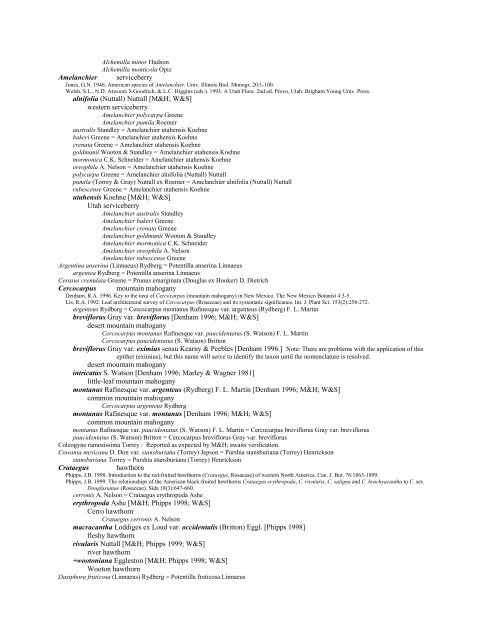 A Working Index of New Mexico Vascular Plant Names