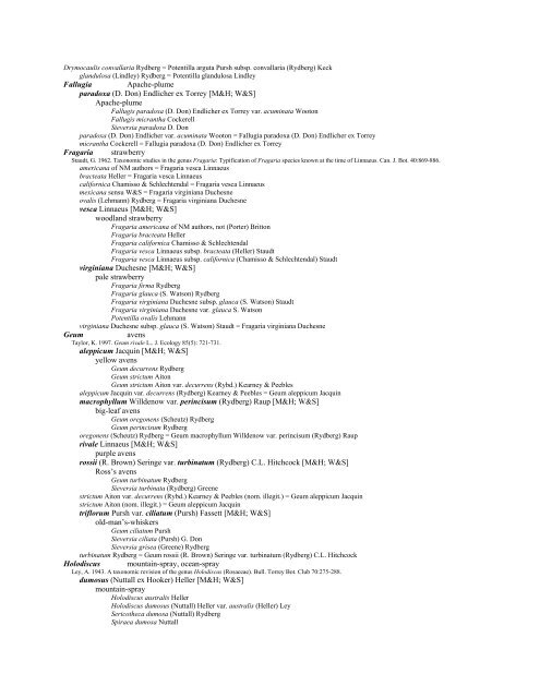 A Working Index of New Mexico Vascular Plant Names