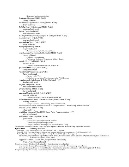 A Working Index of New Mexico Vascular Plant Names