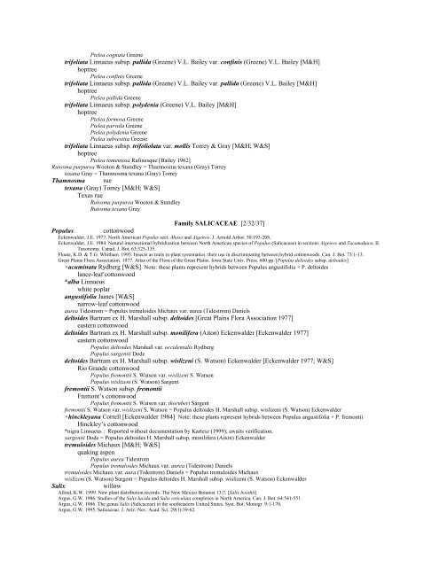 A Working Index of New Mexico Vascular Plant Names