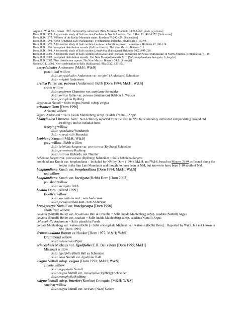 A Working Index of New Mexico Vascular Plant Names