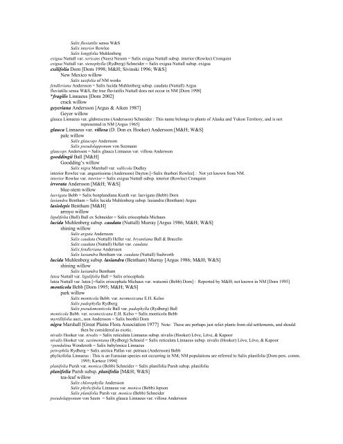 A Working Index of New Mexico Vascular Plant Names