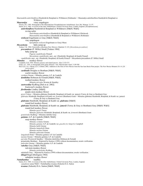 A Working Index of New Mexico Vascular Plant Names