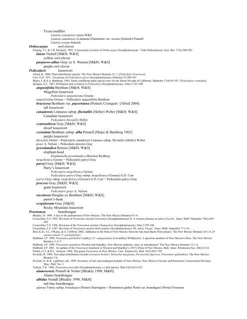 A Working Index of New Mexico Vascular Plant Names