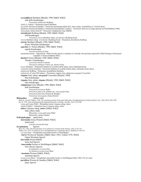 A Working Index of New Mexico Vascular Plant Names