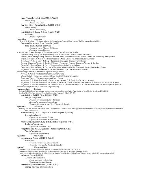 A Working Index of New Mexico Vascular Plant Names