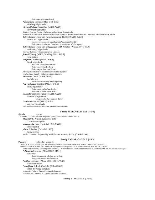 A Working Index of New Mexico Vascular Plant Names