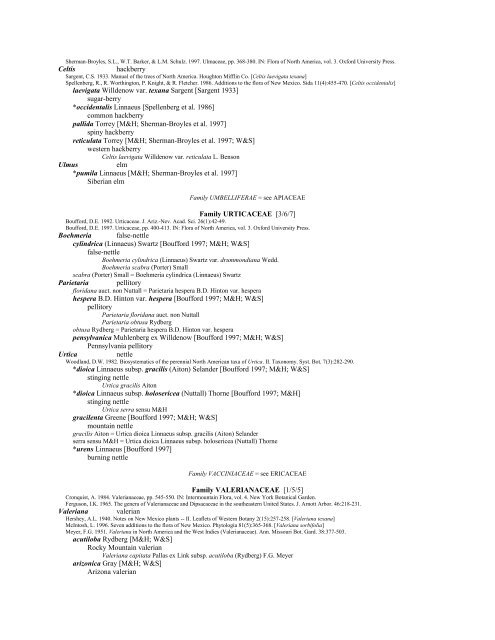 A Working Index of New Mexico Vascular Plant Names