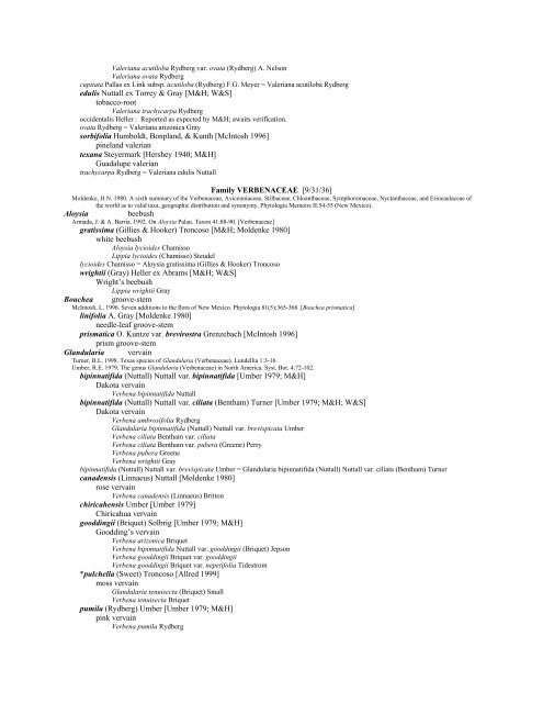 A Working Index of New Mexico Vascular Plant Names