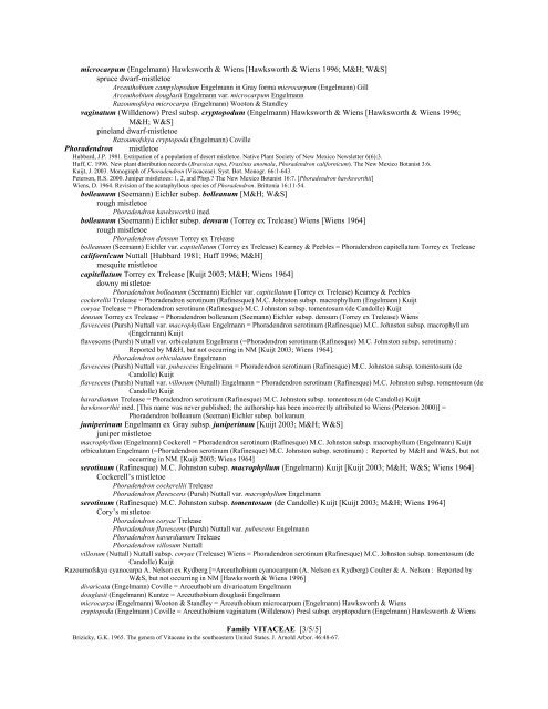 A Working Index of New Mexico Vascular Plant Names