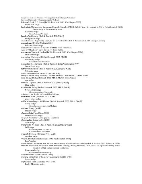 A Working Index of New Mexico Vascular Plant Names