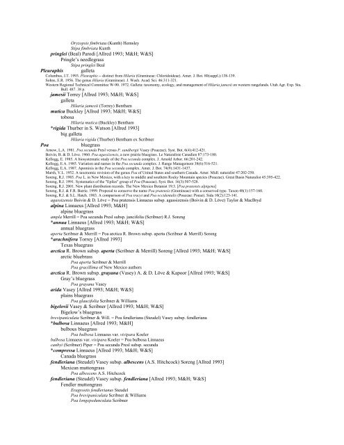 A Working Index of New Mexico Vascular Plant Names