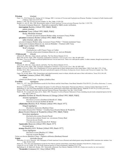 A Working Index of New Mexico Vascular Plant Names