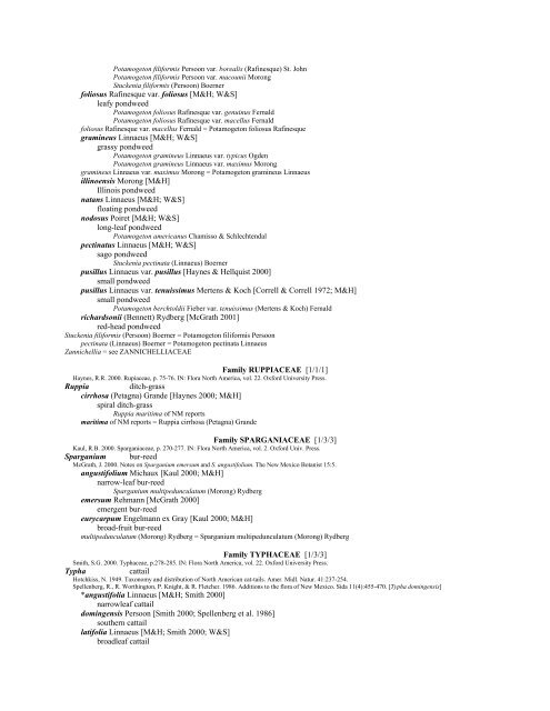 A Working Index of New Mexico Vascular Plant Names