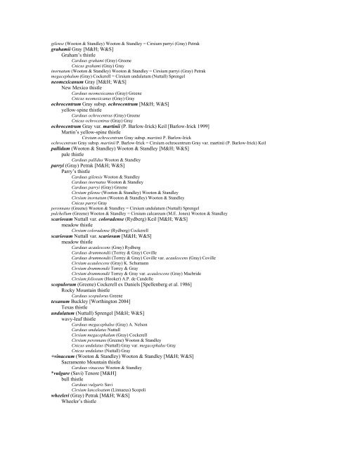 A Working Index of New Mexico Vascular Plant Names