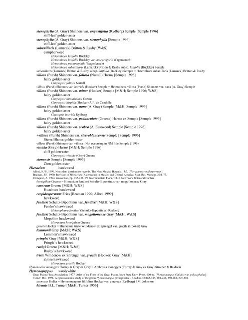 A Working Index of New Mexico Vascular Plant Names