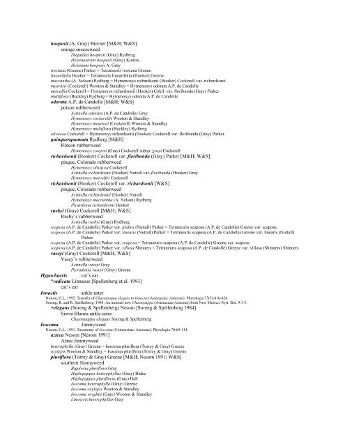 A Working Index of New Mexico Vascular Plant Names