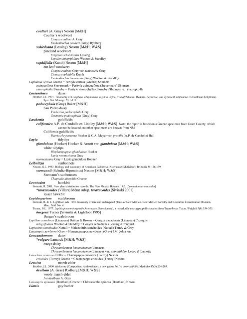 A Working Index of New Mexico Vascular Plant Names