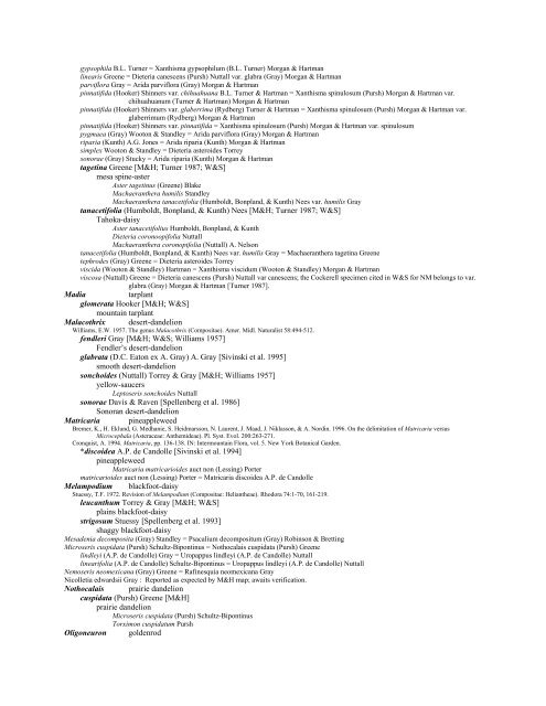 A Working Index of New Mexico Vascular Plant Names