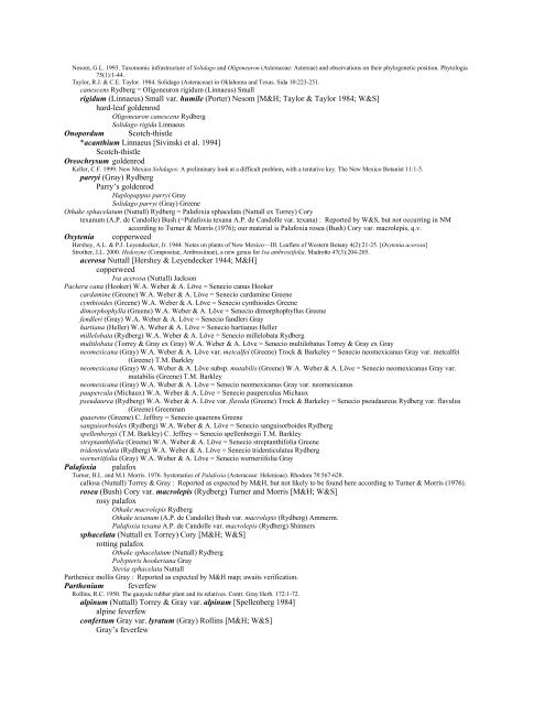 A Working Index of New Mexico Vascular Plant Names