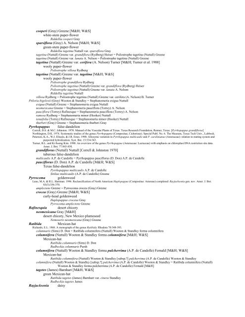 A Working Index of New Mexico Vascular Plant Names