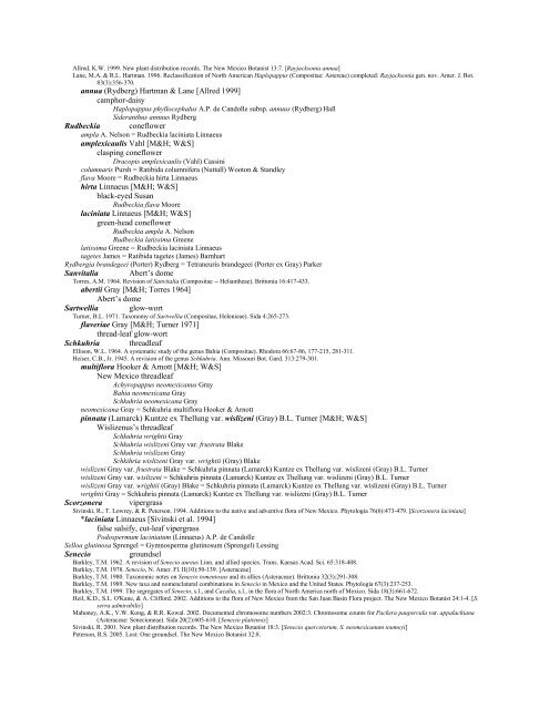 A Working Index of New Mexico Vascular Plant Names